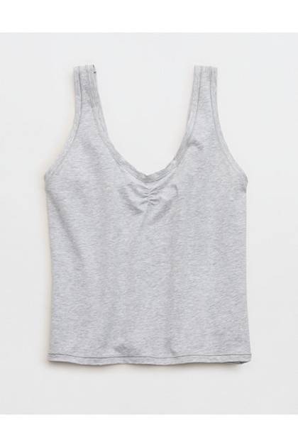SMOOTHEZ Cotton Blend Ruched Tank Top Medium Heather Gray