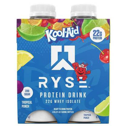 RYSE Ready To Drink Protein Kool-Aid Protein Powder Liquid - Tropical Punch - Whey - 22g Protein - 4pk