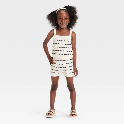 Toddler Girls' 2pc Striped Sweater Tank Top and Shorts Set - Cat & Jack™ Cream 12M