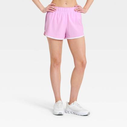 Women's Mid-Rise Textured Woven Run Shorts 3" - All In Motion™ Light Violet XS