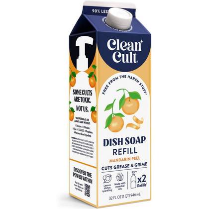 Clean Cult Mandarin Peel Liquid Dish Soap Refills - 32 fl oz: Carton, Removes Grease, Ceramic Dishes