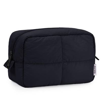 Narwey Travel Makeup Bag for Women Girl, Quilted Black Makeup Bag