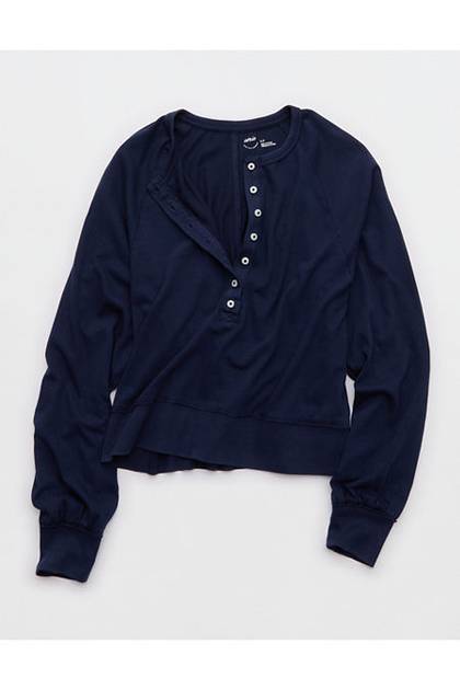 Aerie Happy Snit Henley T-Shirt Navy