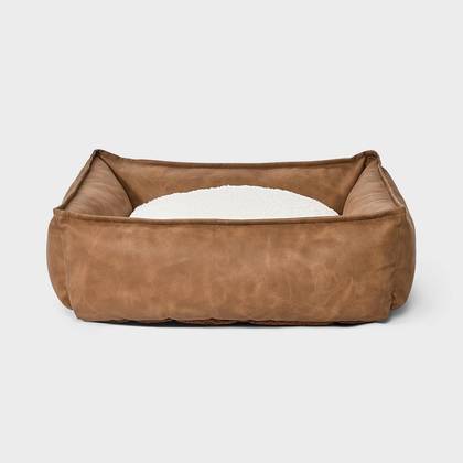 Cuddler Faux Leather Bolster Dog Bed - Boots & Barkley™ S