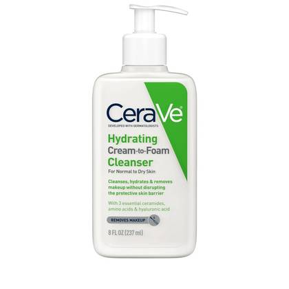 CeraVe Hydrating Cream-to-Foam Face Wash with Hyaluronic Acid for Normal to Dry Skin - 8 fl oz