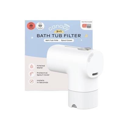 Canopy Bathtub Filter Advanced Multi-Stage Filtration to Reduce Contaminants; Soft, BPA Free Spout Cover, Dishwasher Safe, Easy to Install- White