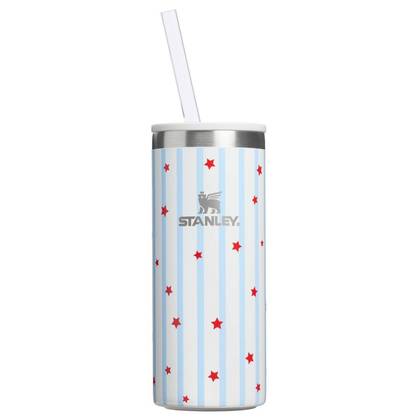 Stanley 10 oz Slim Stainless Steel All-Occasions Can Chiller with Lid and Straw Blue Starry Stripes