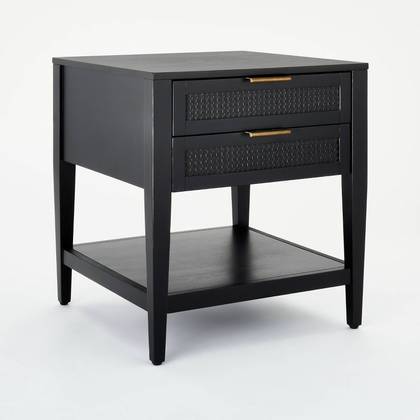East Bluff Wicker & Wood Veneer Square Side Table 2 drawers Black - Threshold™ designed with Studio McGee Assembly Required
