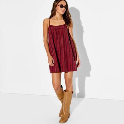 Women's Mini Trapeze Ruffle Edge A-Line Dress - Wild Fable™ Dark Red Striped L