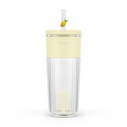 Ello Ava 24oz Charmed Lemon Glass Straw Tumbler Yellow