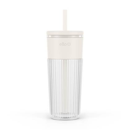 Ello Ava 24oz Glass Straw Tumbler Cream