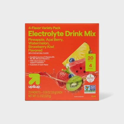 Hydration with Electrolytes Drink Mix - Variety Pack - 11.3oz/20ct - up&up™: Powdered, Primary Flavors Strawberry, Watermelon, Pineapple