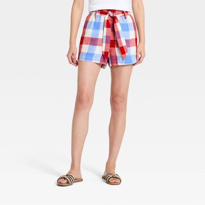 Women's High-Rise Linen Paper Bag Shorts 3" - A New Day™ Red M