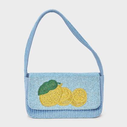 Hand Beaded Lemon Embellished Flap Shoulder Bag - A New Day™ Blue