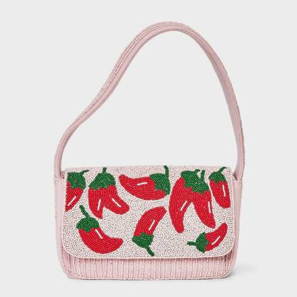 Hand Beaded Chili Pepper Embellished Flap Shoulder Bag - A New Day™ Pink