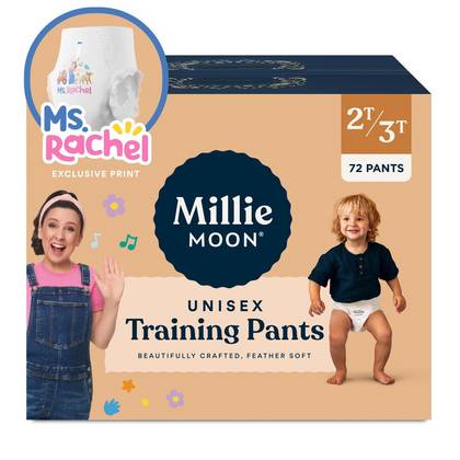 Millie Moon Ms Rachel Disposable Training Pants Size 2T-3T - 72 Count: Hypoallergenic, Wetness Indicator, Leak Guards