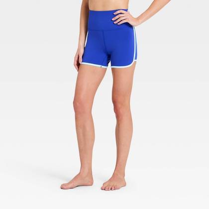 Women's Everyday Soft Ulta High-Rise Retro Contrast Hem Bike Shorts 3" - All In Motion™ Cobalt S