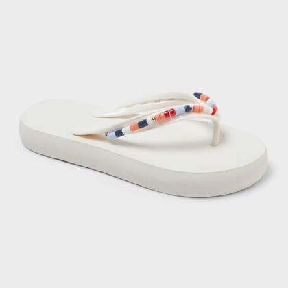 Kids' Maris Elevated Flip with Beaded Color Strap Sandals - Cat & Jack™ White S