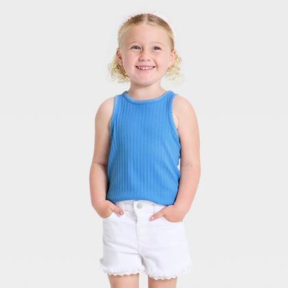 Toddler Girls' Solid Ribbed Tank Top - Cat & Jack™ Blue 2T
