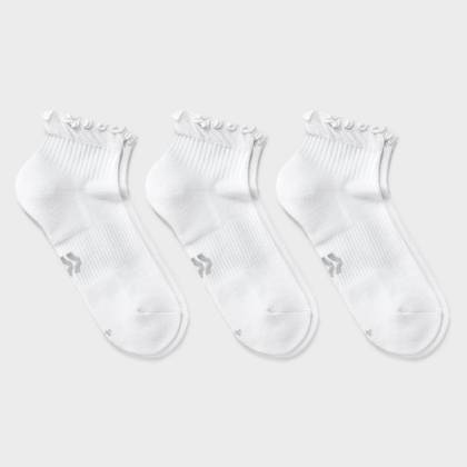 Women's Cushioned Ruffle 3pk Ankle Socks - All In Motion™ White 4-10: Arch Support, Knit Midweight