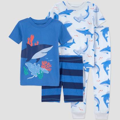 Carter's Just One You® Toddler Boys' 4pc Short Sleeve Cotton Snug Fit Shark Pajama Set - Blue 5T