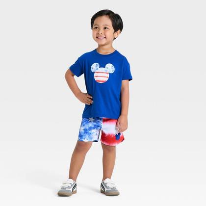 Toddler Boys' 2pc Disney Mickey Mouse 4th of July Flag T-Shirt and Shorts Set - Blue 3T