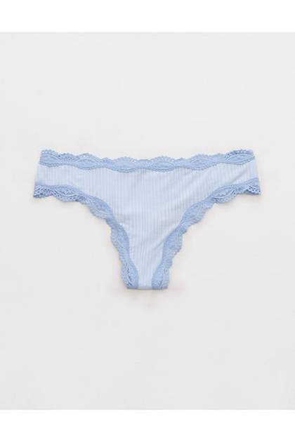 Superchill Modal Lace Thong Underwear Eyelet Blue