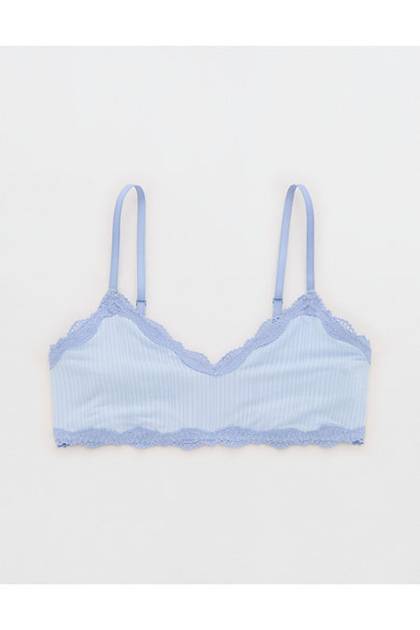 Superchill Modal Lace Trim Bralette Eyelet Blue