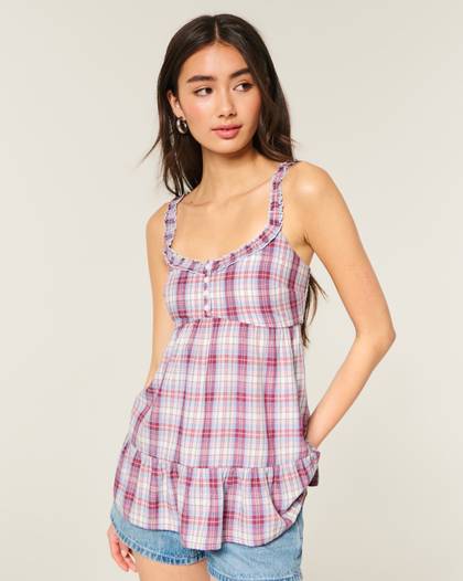 Ruffle Trim Tunic Babydoll Top