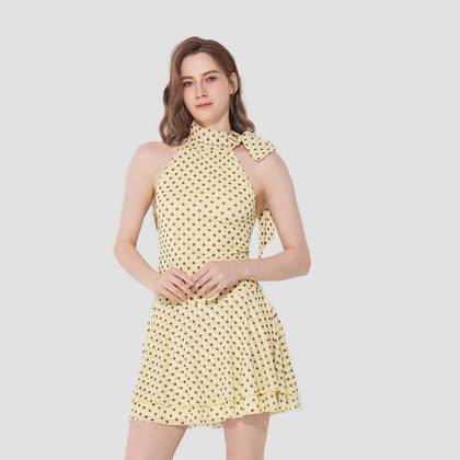 Women's Scarf Mini A-Line Dress - Wild Fable™ Yellow/Brown Polka Dots XS