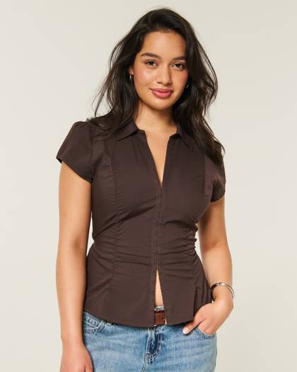 Ruched Short-Sleeve Shirt