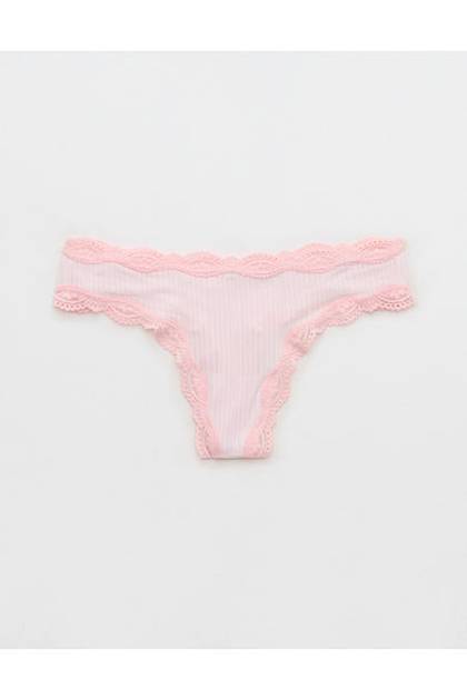 Superchill Modal Lace Thong Underwear Pink Petal