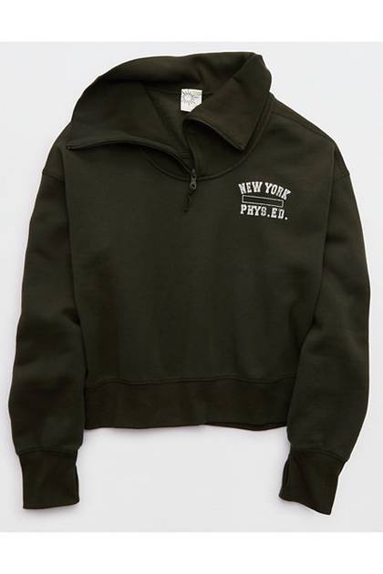 OFFLINE By Aerie Cloud Fleece Quarter Zip Sweatshirt Olive Petal