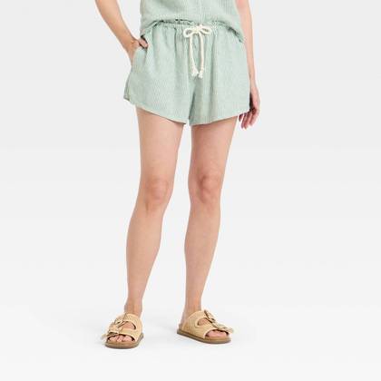 Women's High-Rise Linen Pull-On Shorts 3.5" - Universal Thread™ Green Striped L