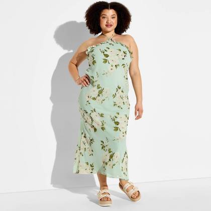 Women's Ruffle Maxi Empire Waist Dress - Wild Fable™ Green Floral XXL