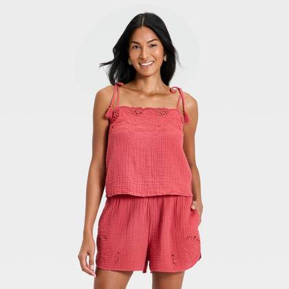 Women's Cutwork Tank Top - Universal Thread™ Berry Red XS