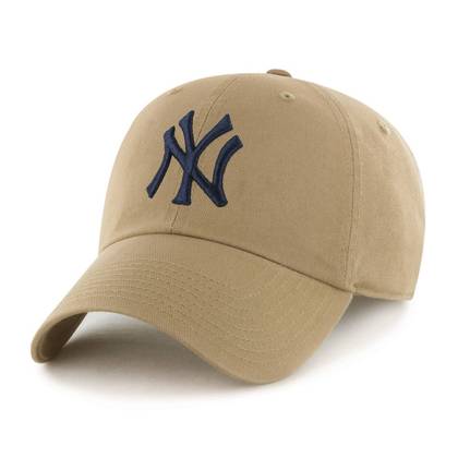 New York Yankees Baseball Hat - Tan: MLB Team Logo, Cotton, Adjustable Strap, Adult Sizing, Woven Fabric, Spot Clean