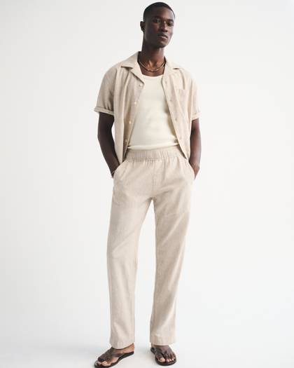 Linen-Blend Relaxed Straight Pull-On Pant