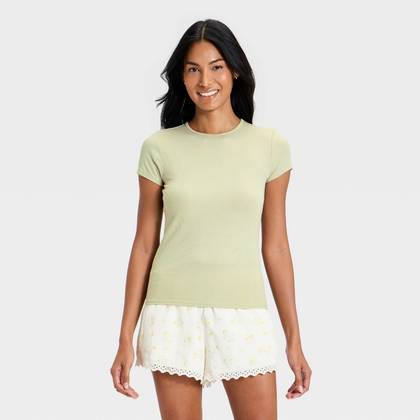 Women's Modern Ribbed T-Shirt - A New Day™ Light Green M