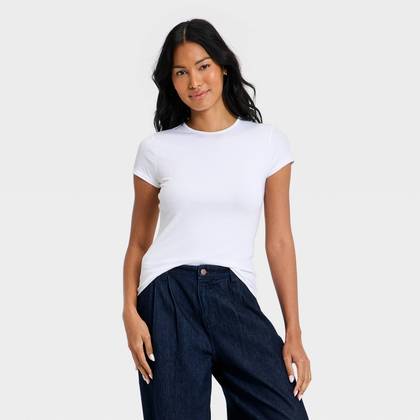 Women's Modern Ribbed T-Shirt - A New Day™ White S
