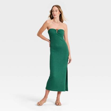 Women's Textured Knit Maxi Dress - A New Day™ Teal Green XL