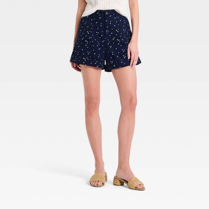 Women's Linen Trouser Shorts 3.5" - A New Day™ Navy Blue S