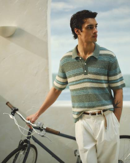 100% Cotton Striped 3-Button Sweater Polo