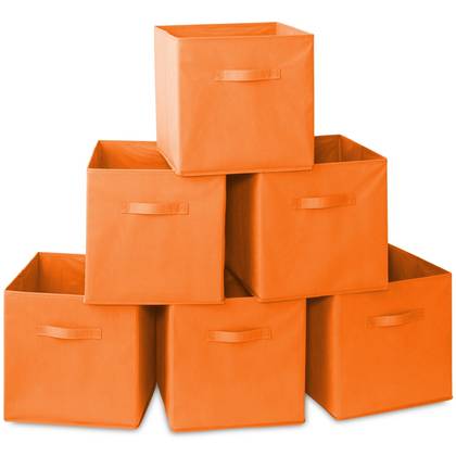 Casafield Set of 6 Collapsible Fabric Storage Cube Bins, Orange - 13" Foldable Cloth Baskets for Shelves and Cubby Organizers