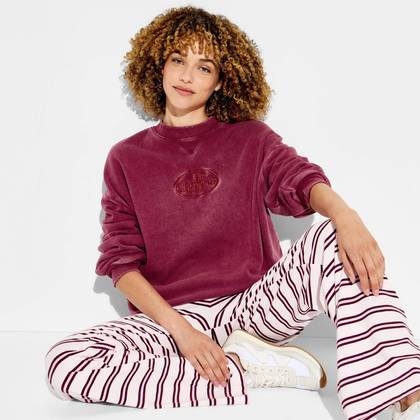 Women's Crewneck Dr. Pepper Fleece Graphic Pullover Sweatshirt - Burgundy M