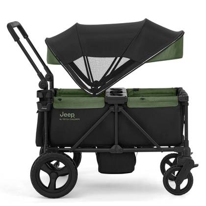 Jeep Evolve JXP All Terrain 2 Seater Stroller Wagon by Delta Children - Green: Canopy, Adjustable Handle, Infant Car Seat Compatible