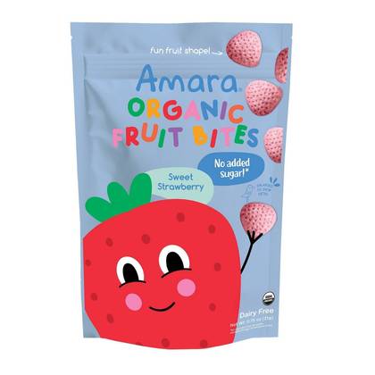 Amara Organic Fruit Bites Baby Snacks - Sweet Strawberry - 0.75oz: Age 8 Months & Up, Plant-Based, Vegan, Ready to Eat