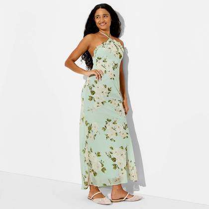 Women's Ruffle Maxi Empire Waist Dress - Wild Fable™ Green Floral XL