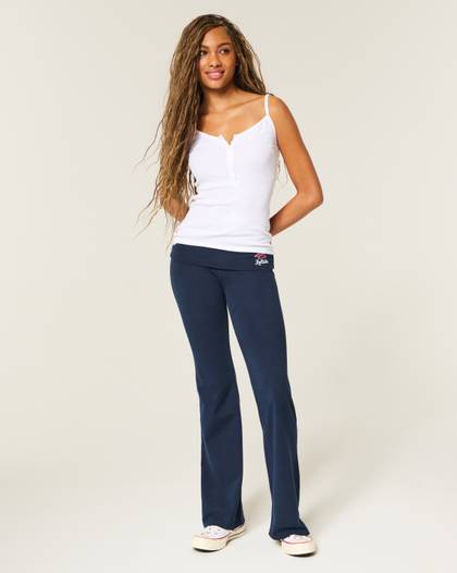 Knit Foldover Waist Logo Flare Pants