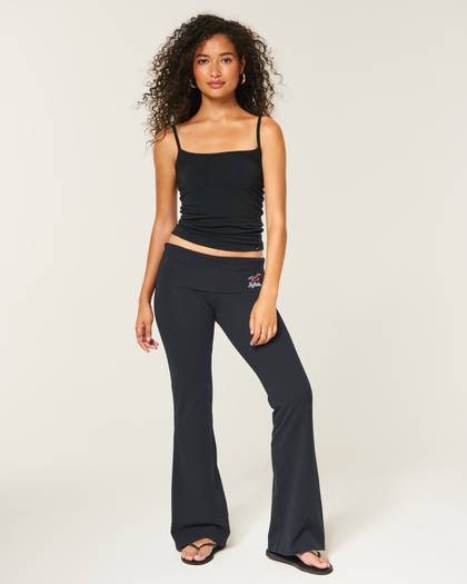 Knit Foldover Waist Logo Flare Pants